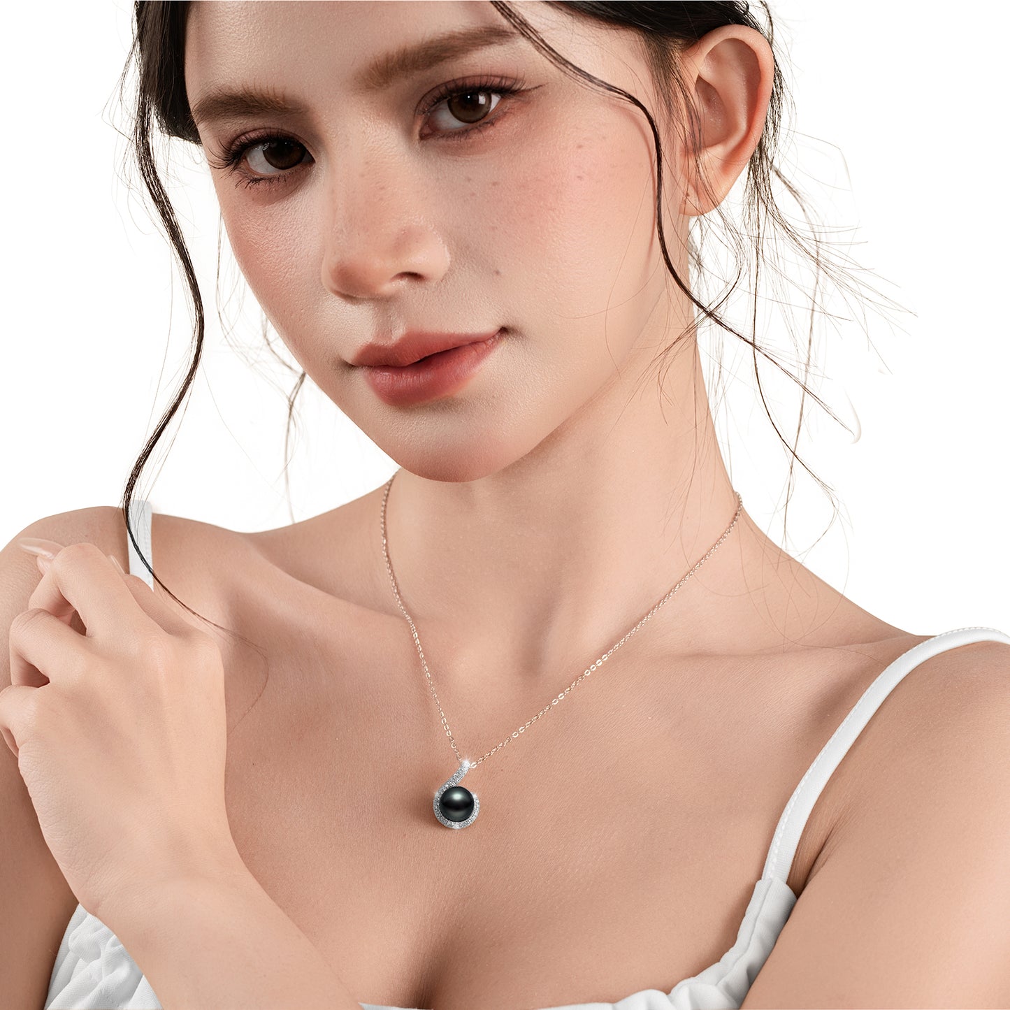 AAAA 10-11MM NoteDance Genuine Tahitian Black Pearl with Moissanite Pendant Necklace, Gift for Women Wife Wedding Birthday Anniversary Jewelry for Valentines Christmas Day