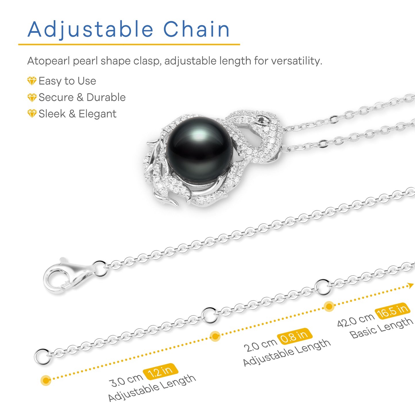 Tahitian Black Pearl Pendant Necklace Jewelry for Women,10-11mm AAAA Handpicked Natural Pearl with White Swan Moissanite 925 Adjustable Sterling Silver Chain, Elegant Gifts for Mom Wife