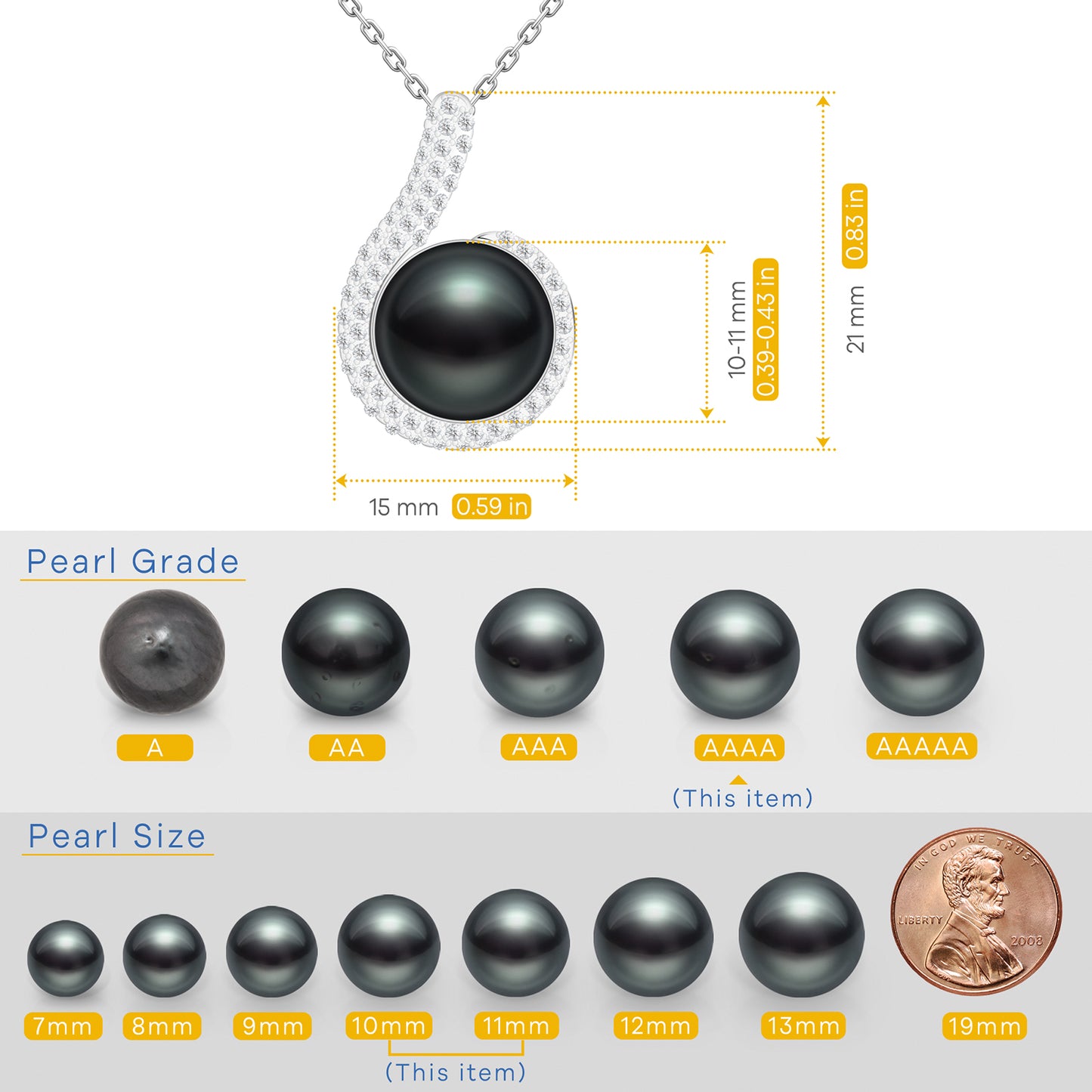 AAAA 10-11MM NoteDance Genuine Tahitian Black Pearl with Moissanite Pendant Necklace, Gift for Women Wife Wedding Birthday Anniversary Jewelry for Valentines Christmas Day