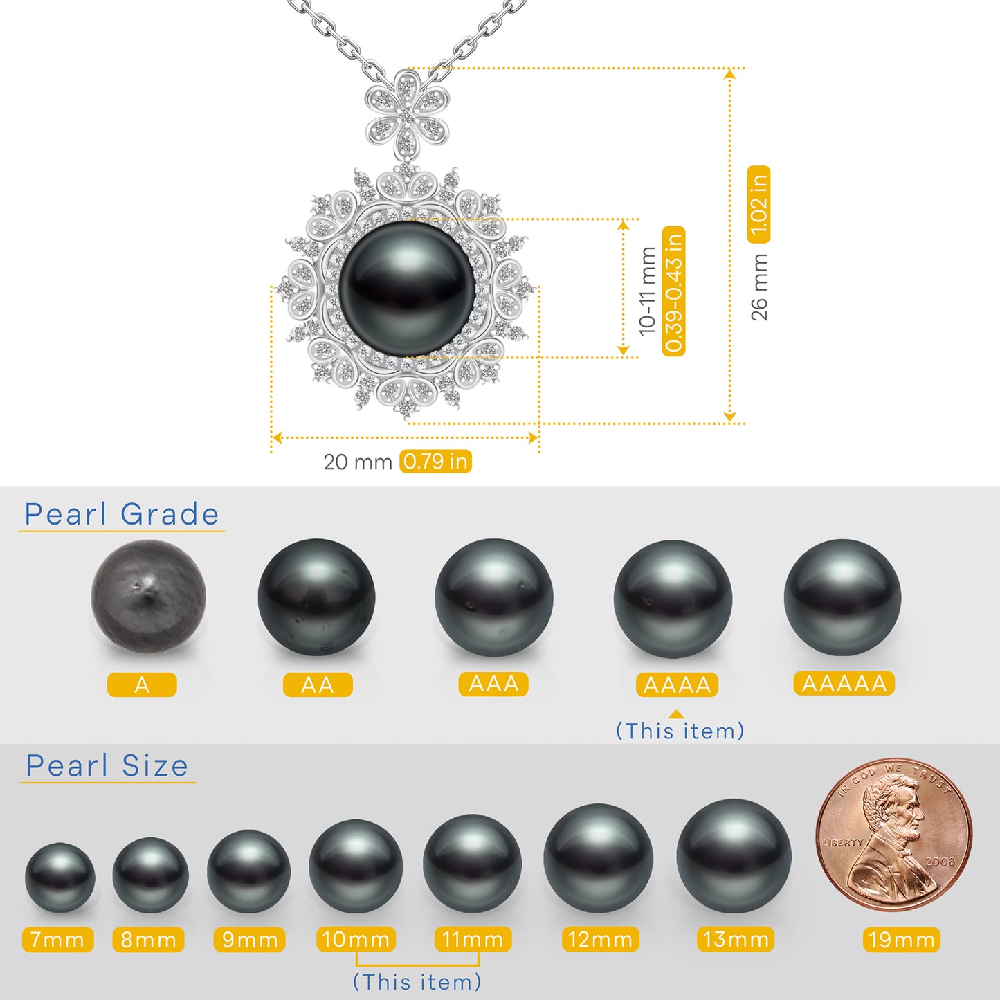 Tahitian Pearl Gifts for Women, Moissanite Sparkling Mandala Flower Inlaid with 10-11mm AAAA Natural Real Pearls, 18k Gold Platting 925 Sterling Silver, 45+2+3cm Adjustable Chain