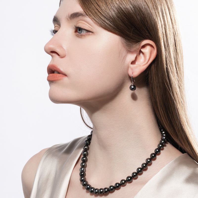 8-11MM Tahitian Black Pearl Earrings, AAAA Handselected Nature Black Pearls 18K White Gold Earrings