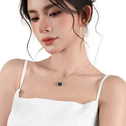 Lucky Conch Tahitian Black Pearl with Moissanite Pendant Necklace, 9-10MM AAAA Pearl Gifts for Women Wife Wedding Birthday Anniversary Valentines