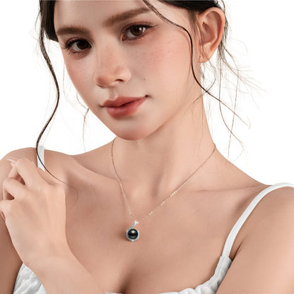 AAAA 10-11MM NoteDance Genuine Tahitian Black Pearl with Moissanite Pendant Necklace, Gift for Women Wife Wedding Birthday Anniversary Jewelry for Valentines Christmas Day