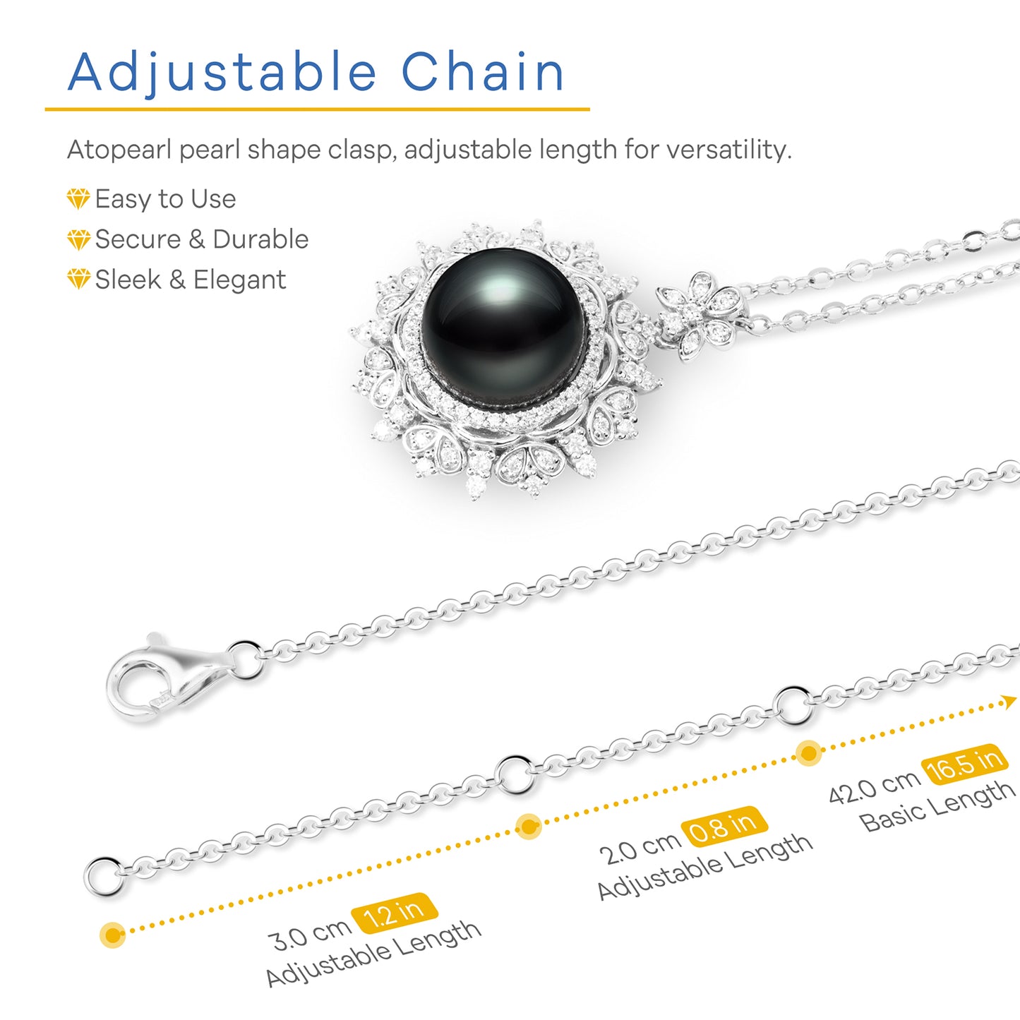 Tahitian Pearl Gifts for Women, Moissanite Sparkling Mandala Flower Inlaid with 10-11mm AAAA Natural Real Pearls, 18k Gold Platting 925 Sterling Silver, 45+2+3cm Adjustable Chain