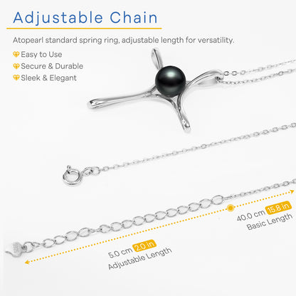 Tahitian Black Pearl Gifts for Women Wife Wedding Birthday Anniversary Valentines, 7-8MM AAAA 18K White Gold Plated Sterling Silver Religious Cross Pendant Necklace