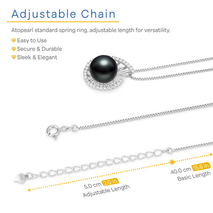 Lucky Conch Tahitian Black Pearl with Moissanite Pendant Necklace, 9-10MM AAAA Pearl Gifts for Women Wife Wedding Birthday Anniversary Valentines