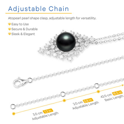 Starry Night Pendant Necklace for Women, 10-11mm AAAA Tahitian Black Pearl with D Color Moissanite, 925 Sterling Silver Necklace for Mothers Day Valentines Christmas Birthdays Gift