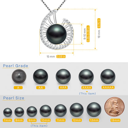 Lucky Conch Tahitian Black Pearl with Moissanite Pendant Necklace, 9-10MM AAAA Pearl Gifts for Women Wife Wedding Birthday Anniversary Valentines
