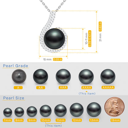 AAAA 10-11MM NoteDance Genuine Tahitian Black Pearl with Moissanite Pendant Necklace, Gift for Women Wife Wedding Birthday Anniversary Jewelry for Valentines Christmas Day