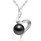 Tahitian Black Pearl for Women Dancing Lovers Pendant Necklace, 7-8MM AAAA Round Pearls jewelry 18K White Gold Plated 925 Sterling Silver Necklace for Anniversary Birthday Valentines Gifts
