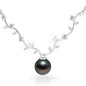 Tahitian Black Pearl Necklace for Women, 9-10mm AAAAA Handpicked Real Pearl Pendant with Olive Dranch Design, Hand-set Moissanite, 18K White Gold Plated 925 Sterling Silver Necklace