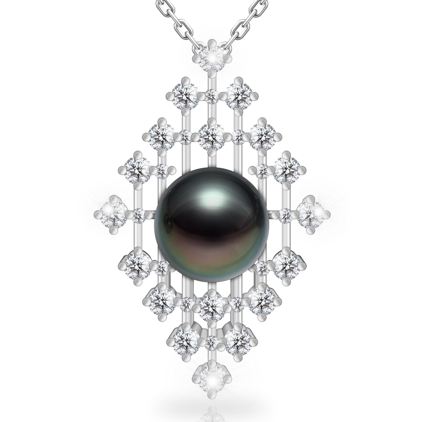 Starry Night Pendant Necklace for Women, 10-11mm AAAA Tahitian Black Pearl with D Color Moissanite, 925 Sterling Silver Necklace for Mothers Day Valentines Christmas Birthdays Gift