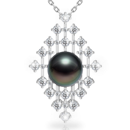 Starry Night Pendant Necklace for Women, 10-11mm AAAA Tahitian Black Pearl with D Color Moissanite, 925 Sterling Silver Necklace for Mothers Day Valentines Christmas Birthdays Gift
