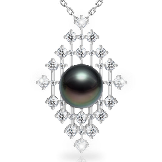 Starry Night Pendant Necklace for Women, 10-11mm AAAA Tahitian Black Pearl with D Color Moissanite, 925 Sterling Silver Necklace for Mothers Day Valentines Christmas Birthdays Gift