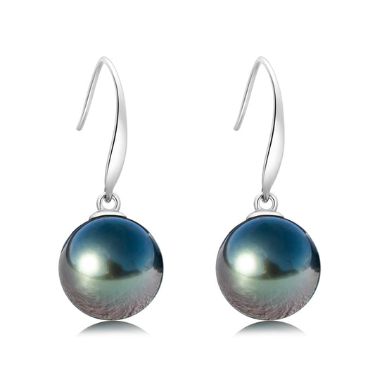 8-11MM Tahitian Black Pearl Earrings, AAAA Handselected Nature Black Pearls 18K White Gold Earrings