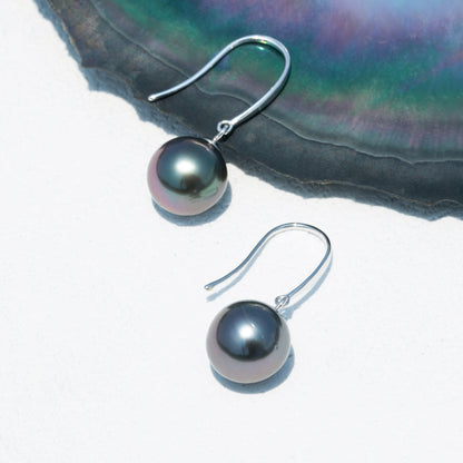 8-11MM Tahitian Black Pearl Earrings, AAAA Handselected Nature Black Pearls 18K White Gold Earrings