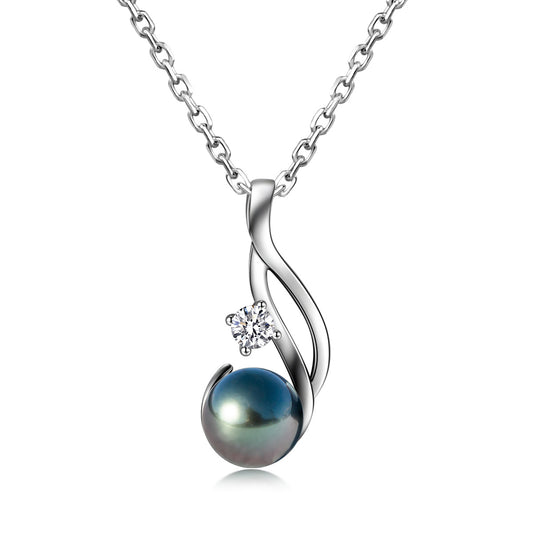 Tahitian Black Pearl Necklace, 9-11mm AAAA Quality Handpicked Tahitian Black Pearls, D Color Moissanite, Sterling Silver / 10K Solid White Gold, 45+2+3cm Adjustable Chain