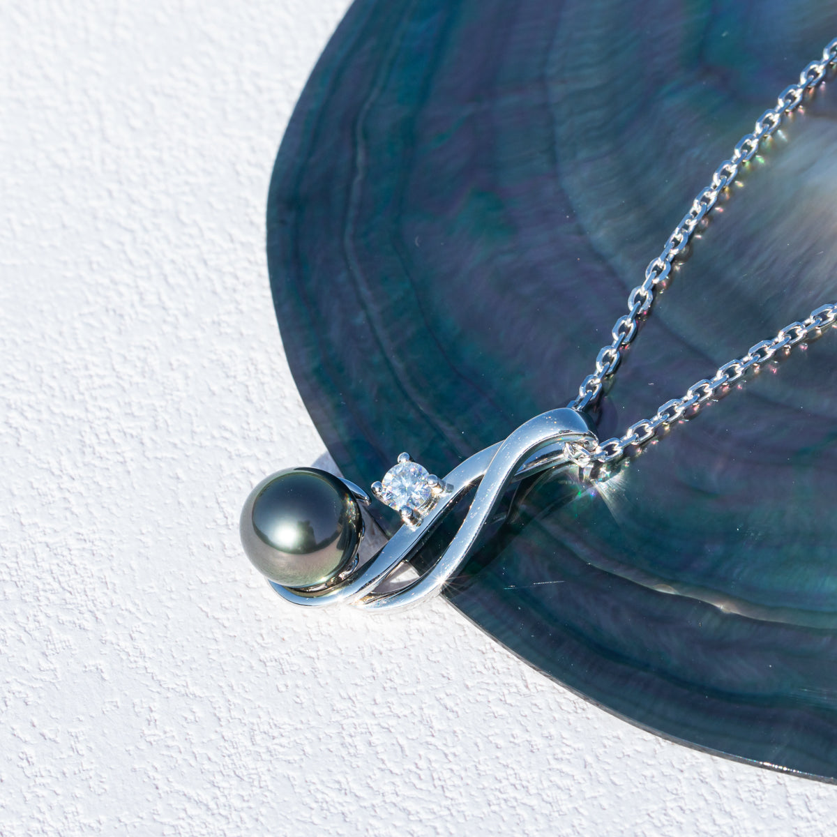 Tahitian Black Pearl Necklace, 9-11mm AAAA Quality Handpicked Tahitian Black Pearls, D Color Moissanite, Sterling Silver / 10K Solid White Gold, 45+2+3cm Adjustable Chain