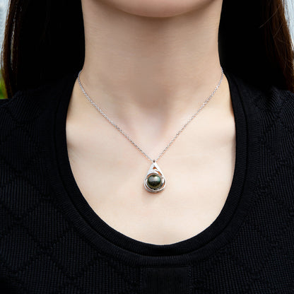 11-12MM Tahitian Black Pearl with Moissanite Pendant Necklace, AAAA Handselected Black Pearls, D Color Moissanite, 18K White Gold Plated Sterling Silver, 45+2+3cm Adjustable Chain