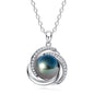 Genuine Tahitian Black Pearl with Moissanite Love Knot Pendant Necklace, AAAA Handselected Black Pearls, D Color Moissanite, 18K White Gold Plated Sterling Silver, 45+2+3cm Adjustable Chain