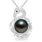 Tahitian Black Pearl Pendant Necklace Jewelry for Women,10-11mm AAAA Handpicked Natural Pearl with White Swan Moissanite 925 Adjustable Sterling Silver Chain, Elegant Gifts for Mom Wife