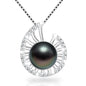 Lucky Conch Tahitian Black Pearl with Moissanite Pendant Necklace, 9-10MM AAAA Pearl Gifts for Women Wife Wedding Birthday Anniversary Valentines