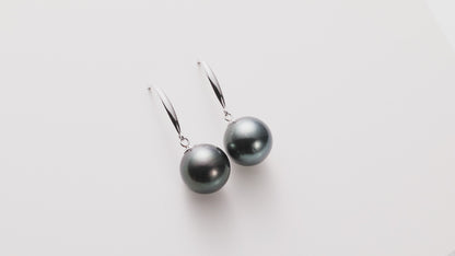 8-11MM Tahitian Black Pearl Earrings, AAAA Handselected Nature Black Pearls 18K White Gold Earrings