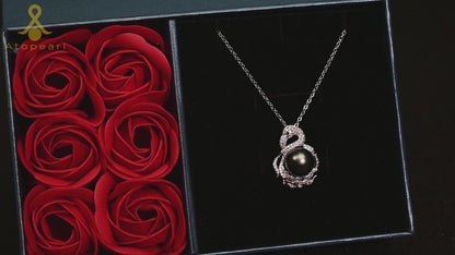 Tahitian Black Pearl Pendant Necklace Jewelry for Women,10-11mm AAAA Handpicked Natural Pearl with White Swan Moissanite 925 Adjustable Sterling Silver Chain, Elegant Gifts for Mom Wife