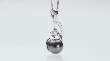Tahitian Black Pearl Necklace, 9-11mm AAAA Quality Handpicked Tahitian Black Pearls, D Color Moissanite, Sterling Silver / 10K Solid White Gold, 45+2+3cm Adjustable Chain